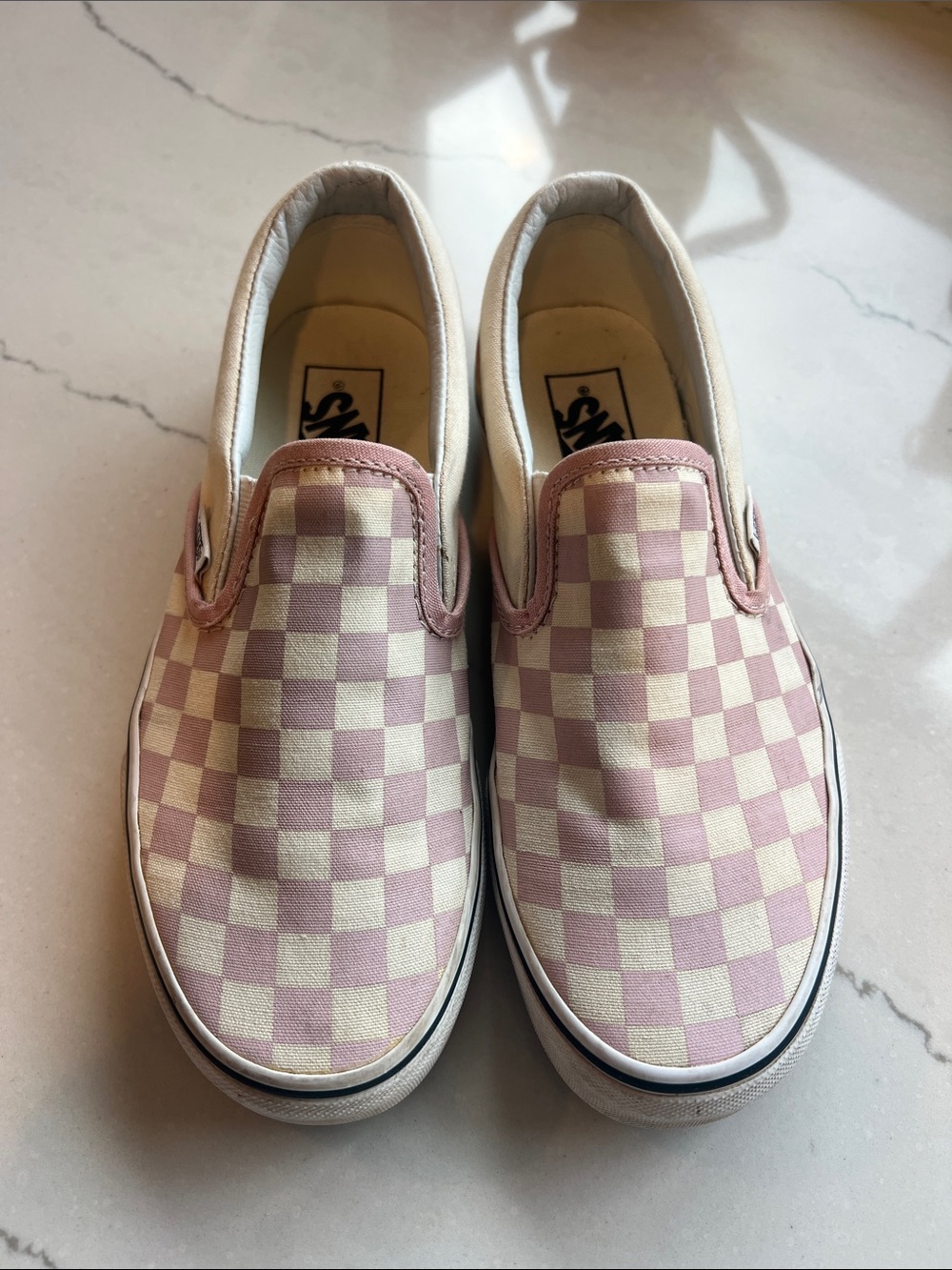 Vans Checkerboard Slip-On Sneakers - Pink and Cream